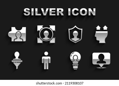 Set User of man, Location with person, Head lamp bulb, hunting, protection,  and  icon. Vector