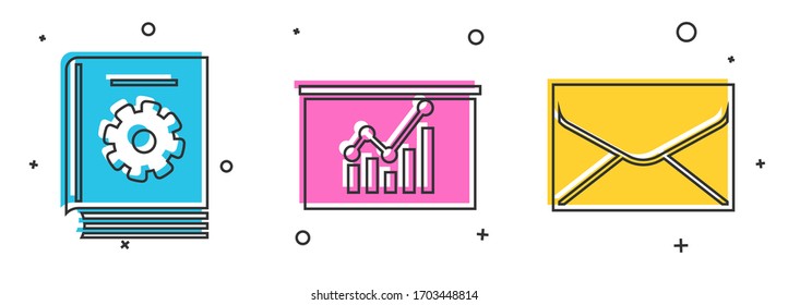 Set User manual, Board with graph chart and Envelope icon. Vector