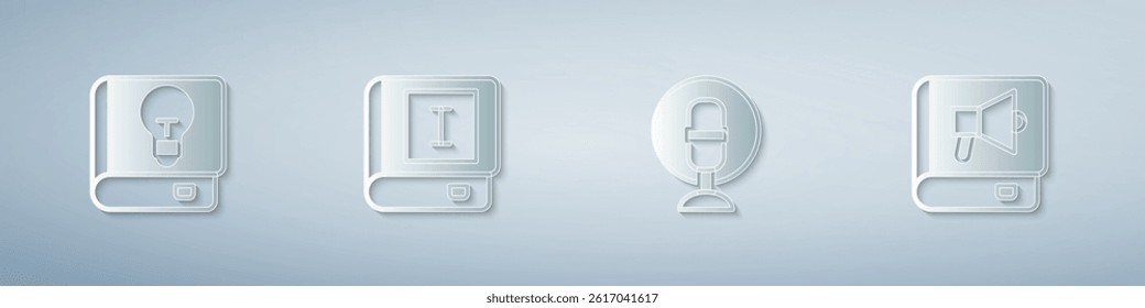 Set User manual, Book, Microphone and . Paper art style. Vector