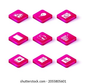 Set User manual, Document, Chalkboard, Briefcase and money, Clipboard with graph chart, Pie infographic coin,  and Light bulb concept of idea icon. Vector