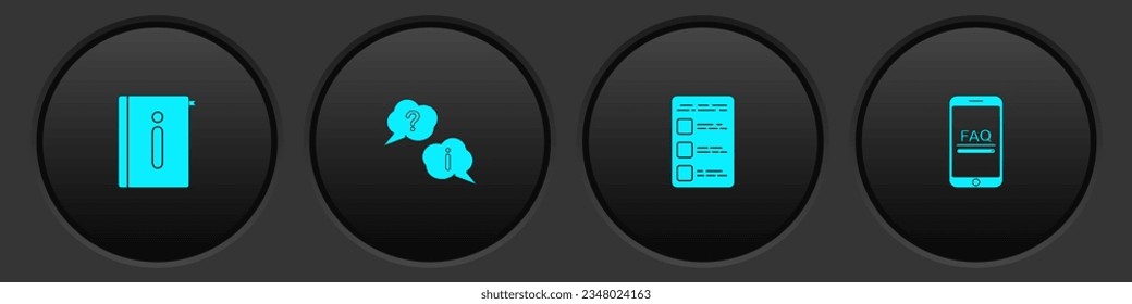 Establecer manual de usuario, pregunta y exclamación, crear pantalla de cuenta móvil y móvil con el icono de información de preguntas frecuentes. Vector