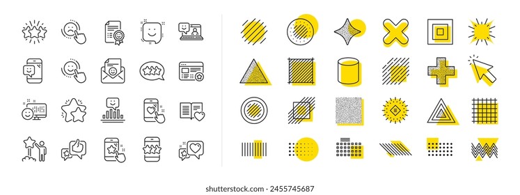 Set of User Opinion, Customer service and Star Rating icons. Design shape elements. Feedback line icons. Testimonial, Positive negative emotion, Customer satisfaction. Vector