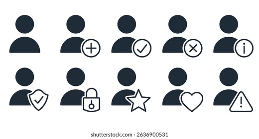 Set of user profile avatar icons. People silhouette, person,  sign up button  collection. Vector linear icons isolated on white background.