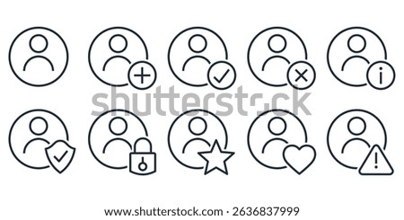 Set of user profile avatar icons. People silhouette, person,  sign up button  collection. Vector linear icons isolated on white background.