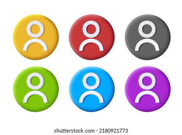 Conjunto de iconos de usuario o perfil en forma de círculo 3d en diferentes colores. Ilustración del vector