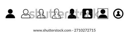 A set of user profile icons in various styles—outlined, solid, framed in circles or squares. Ideal for account, design visuals.