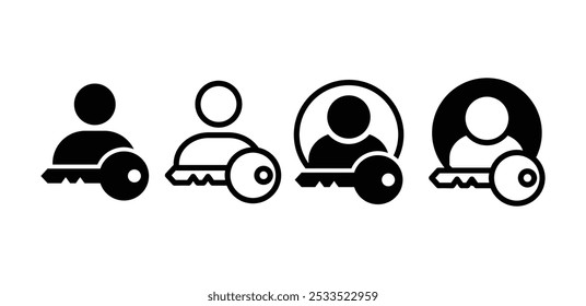 set of user profile with key symbol icon vector design black white color simple flat modern illustration collection isolated