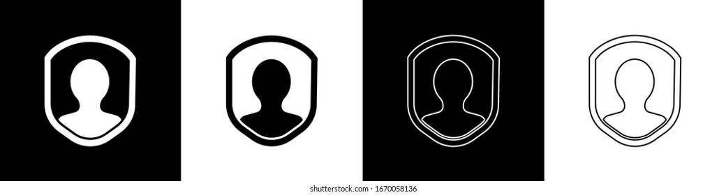 Establecer icono de protección de usuario aislado en fondo blanco y negro. Acceso seguro al usuario, protección con contraseña, protección de datos personales, autenticación. Ilustración vectorial