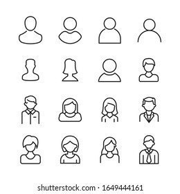 Set of user related vector line icons. Premium linear symbols pack. Vector illustration isolated on a white background. Web symbols for web sites and mobile app. Trendy design. 