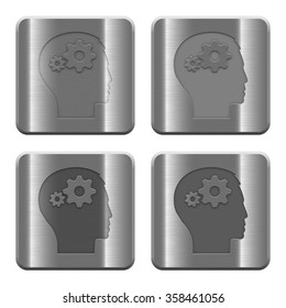 Set of user settings buttons vector in brushed metal style.