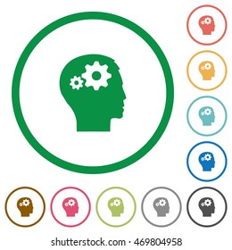Set of user settings color round outlined flat icons on white background