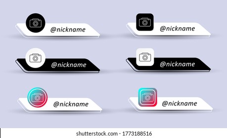 Conjunto de nombres de usuario aislados en fondo blanco y negro. Logo de los medios sociales. Ilustración vectorial en estilo plano.