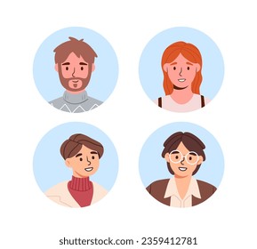 Set of users avatars concept. Men and women from different cultures. Generations and genders for social media. Society and unity. Cartoon flat vector collection isolated on white background