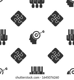 Set Users group, Head hunting concept and Piece of puzzle on seamless pattern. Vector