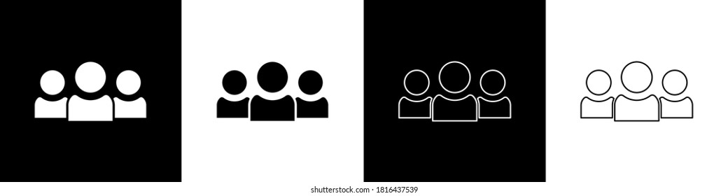 Set Users group icon isolated on black and white background. Group of people icon. Business avatar symbol - users profile icon.  Vector