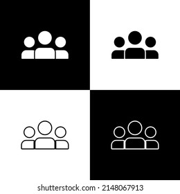 Set Users group icon isolated on black and white background. Group of people icon. Business avatar symbol - users profile icon. Vector