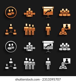 Set Users group, Project team base, Head hunting, Chalkboard with diagram,  and  icon. Vector