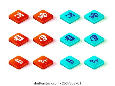 Set Users group, Solution to the problem, Psychology, Psi, Comedy and tragedy masks, Head with question mark and Question icon. Vector