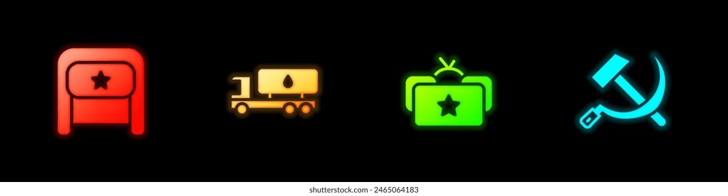 Set Ushanka, Tanker truck,  and Hammer and sickle USSR icon. Vector