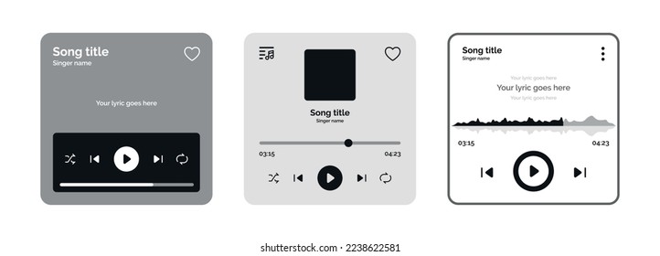 Set of usic media player interface template vector design icons for music application
