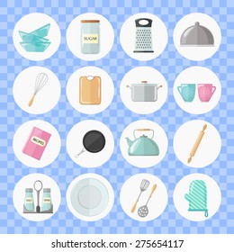 Set of utensils and cooking icons. Flat style design. Vector illustration.