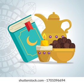 set of utensils traditionals of ramadan kareem vector illustration design