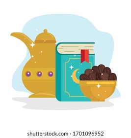 set of utensils traditionals of ramadan kareem vector illustration design