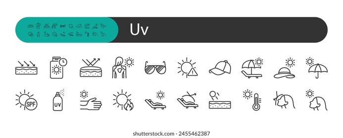 set of uv icons, sun protection, sun light