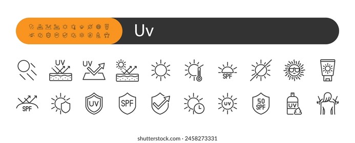 set of uv icons, sun protection, sun light