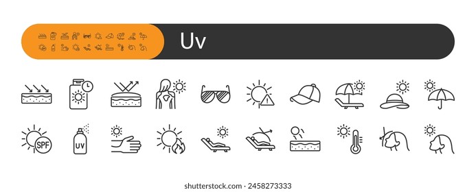 set of uv icons, sun protection, sun light