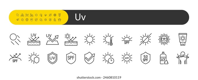 set of uv icons, sun protection, sun light