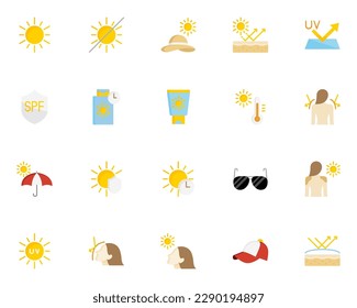 set of uv icons, ultraviolet, sunblock, sun, 