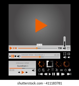 set of UX audio and video player templates in vector with design elements and icons