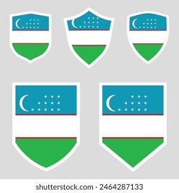 Set of Uzbekistan Flag in Shield Shape frame