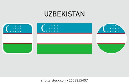 A set of uzbekistan flags in square, rectangular and round shapes. Flag icon. Standard color. Vector illustration.	