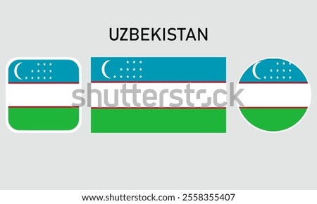 A set of uzbekistan flags in square, rectangular and round shapes. Flag icon. Standard color. Vector illustration.	