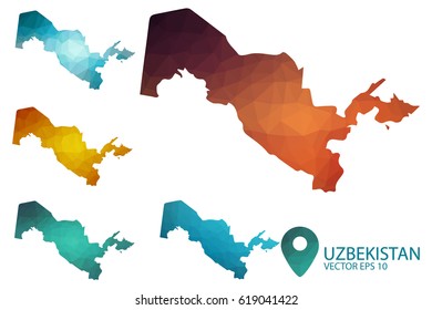 Set of Uzbekistan maps. Bright gradient map of country in low poly style. Multicolored country map in geometric style for your infographics. Vector illustration eps 10.