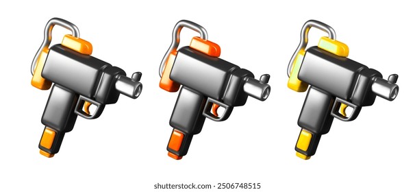 Conjunto de pistolas Uzi en diferentes colores. Armas de fuego de estilo antiguo. Modelos de Vector en estilo realista