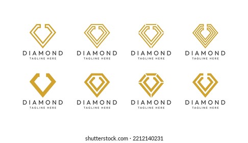 Set von V-Buchstaben Diamond Monogram Logo Design-Pakete. Das perfekte Logo für Schmuckfirmen, Bergbauindustrie und dergleichen.