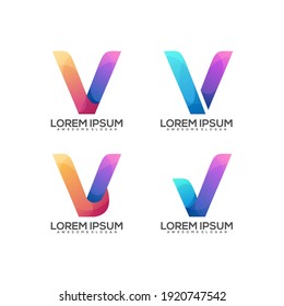 Set V letter logo illustration Colorful Vector Design