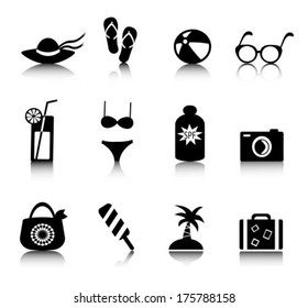 Set vacation and beach icons on white background