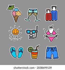 set of vacation and beach resort colorful stickers