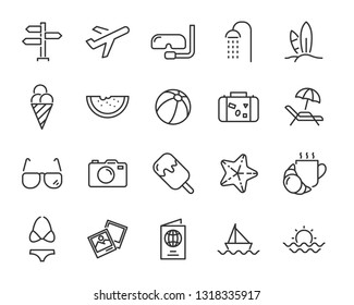 set of vacation icons, such as travel, summer, trip, holiday, beach, season