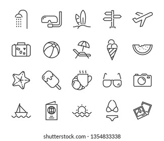 set of vacation icons, such as travel, summer, trip, holiday, beach, season