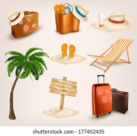 Set of vacation related icons. Vector.