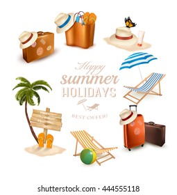 Set of vacation related icons. Vector.