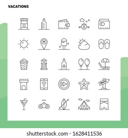 Set of Vacations Line Icon set 25 Icons. Vector Minimalism Style Design Black Icons Set. Linear pictogram pack.