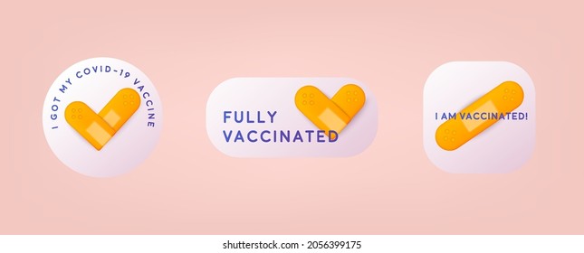 Set of vaccination badge with quote. Vaccinated against covid-19. 