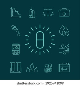 set vaccine science medical syringe treatment preotection research vector illustration line icon