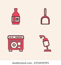 Set Vacuum cleaner, Bottle for cleaning agent, Dustpan and Dishwasher machine icon. Vector